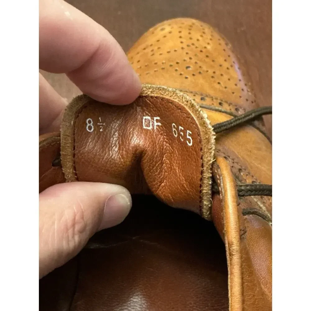 FERRADINI Hand Made Brown Leather Dress Shoes Mens SIZE 8.5 B Made In Italy